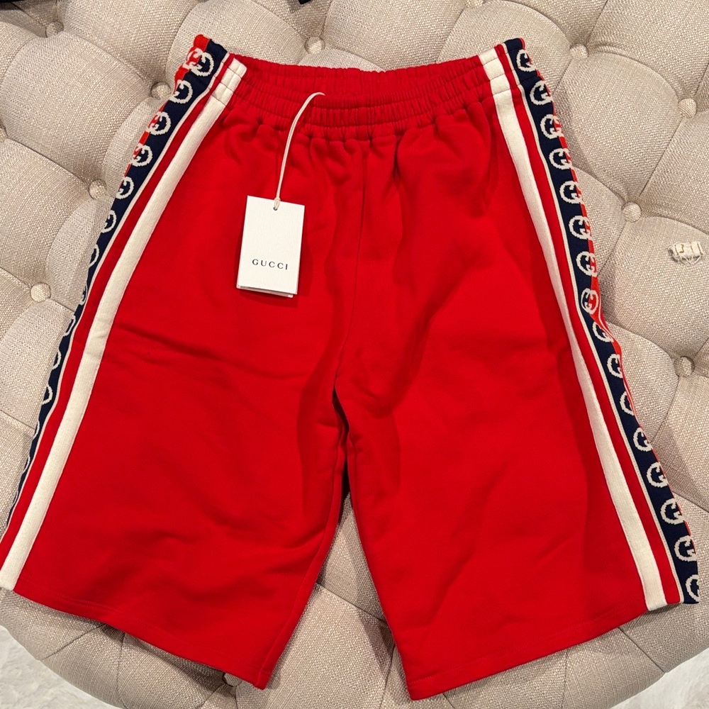 Gucci Red Athletic Men's Shorts with Stripes